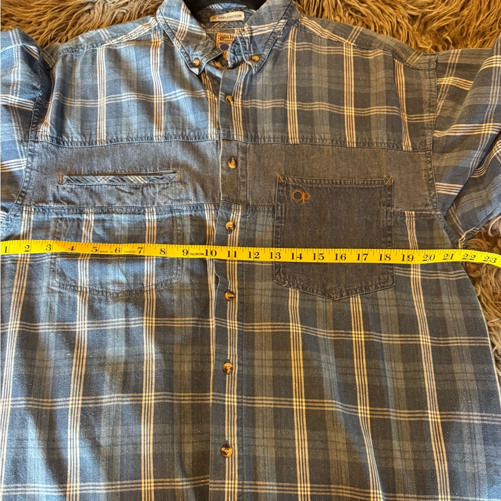 Vintage Checkered Plaid Denim Patch Ocean Pacific Long Sleeve Button Shirt‎ SML - Picture 6 of 9